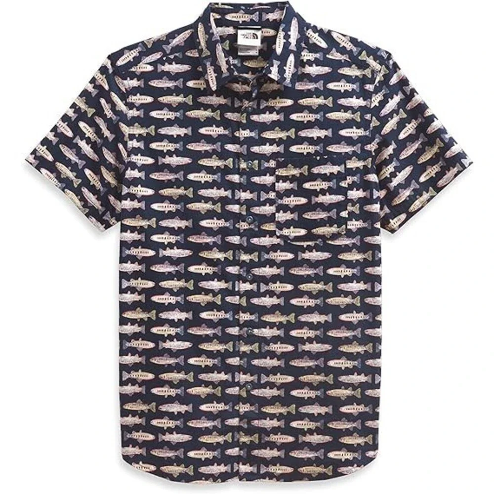 The North Face Shirt Men Small Navy Baytrail Pattern Cotton Short Sleeve SGN1531